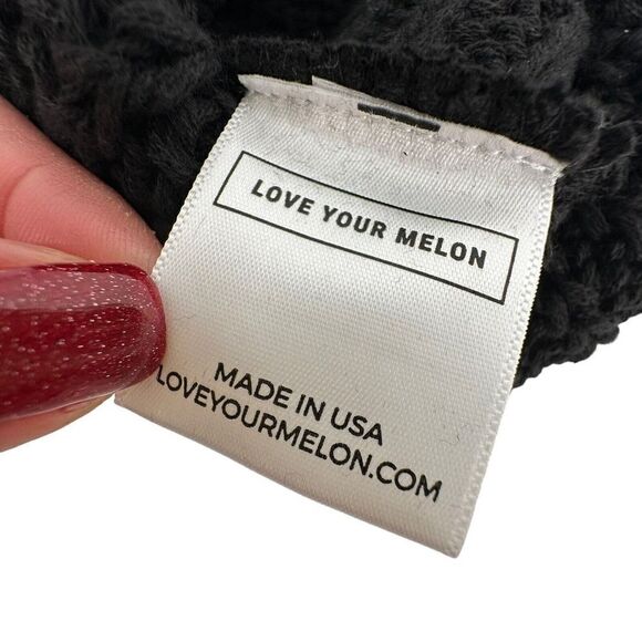 Love Your Melon Beanie Classic Black Brown Patch Knit Cap Warm Winter One Size - Picture 6 of 7